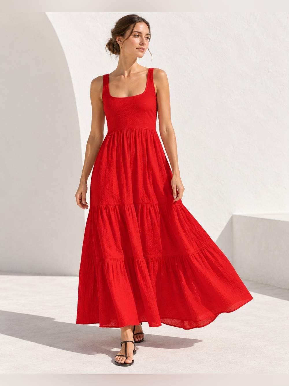 AYR The Magic Hour Red Smocked Tiered Cotton Maxi Dress Size M NWOT